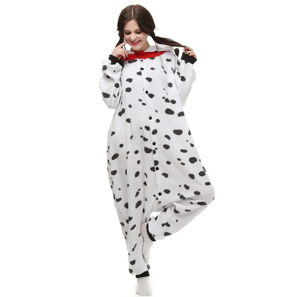 HKSNG New Adult Animal Dalmatian Pajamas Cartoon Dog Onesies Costumes Jumpsuits Christmas Gift Kigurumi