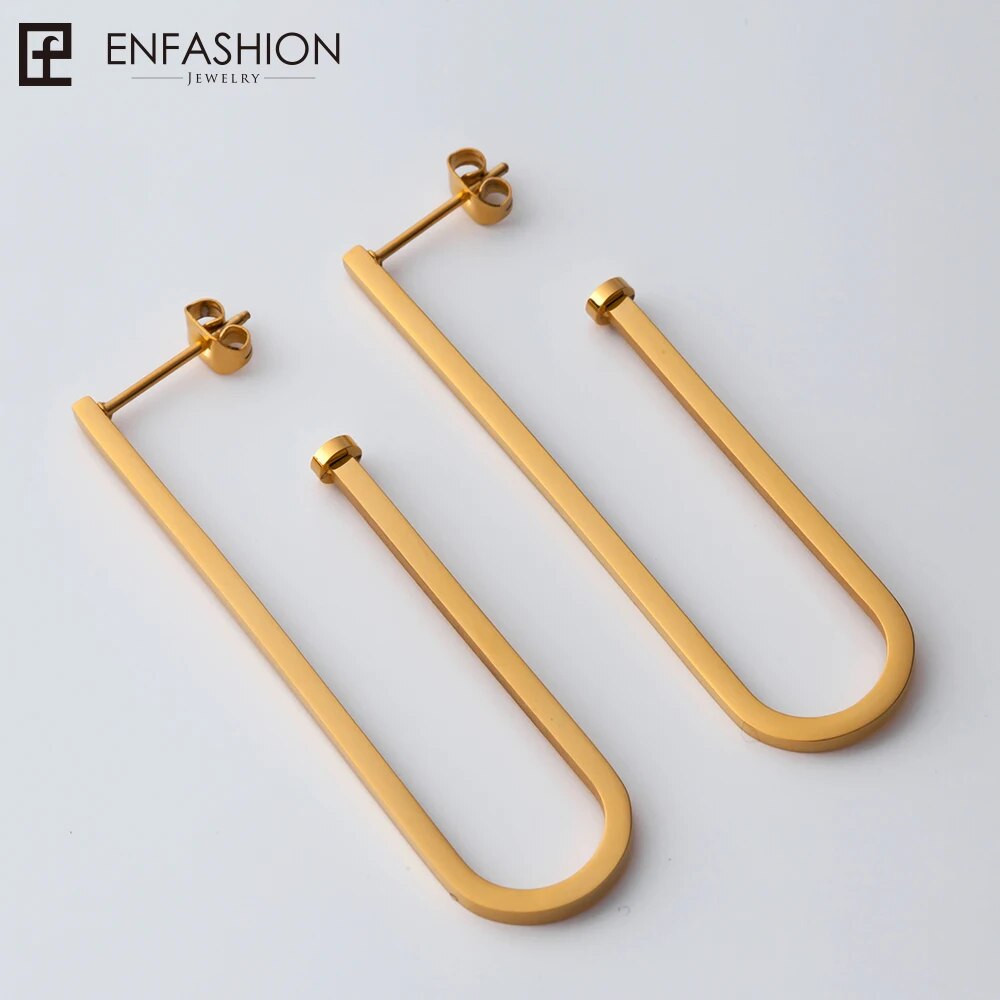 Enfashion Jewelry Geometric Big Clips Earrings Gold color Stainless steel Long Drop Earrings For Women Earings EB171028
