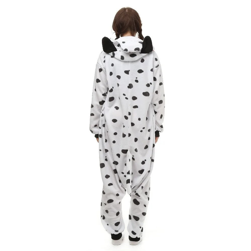HKSNG New Adult Animal Dalmatian Pajamas Cartoon Dog Onesies Costumes Jumpsuits Christmas Gift Kigurumi