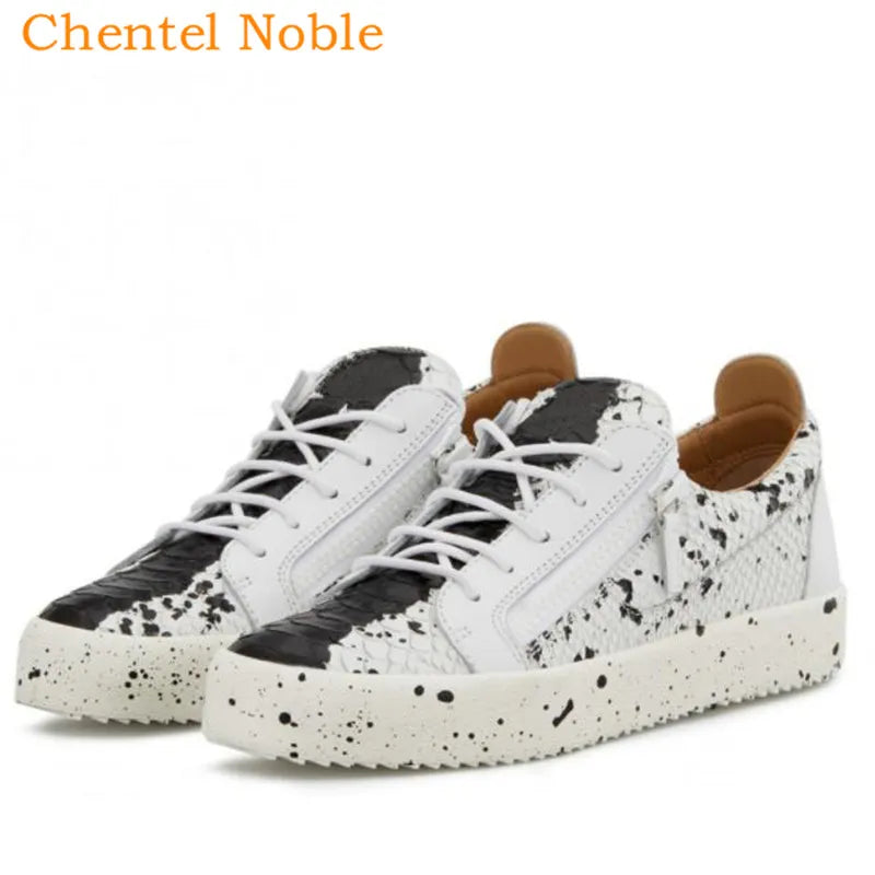 Chentel Noble Leather Men Casual Shoes Party Shoes Men High Quality Flats Splashing ink Sneakers Black White Red Colors Unisex