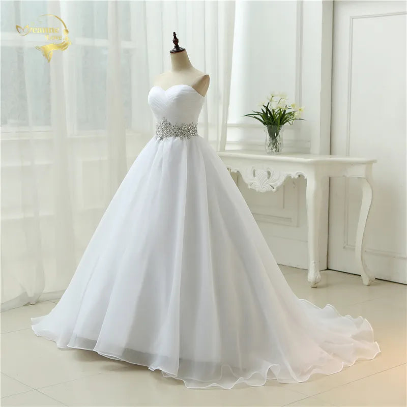 Hot Sale White Vestido De Noiva 2023 New Design Ball Gowns Beaded Belt Robe De Mariage Strapless Lace Up Wedding Dresses OW 7799 - KAISERINC