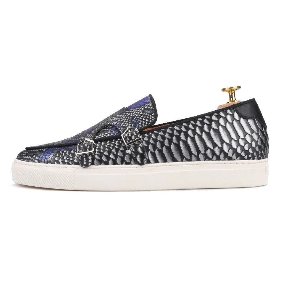Piergitar 2019 mixed colors Genuine Leather Snake print Men sneakers Handcrafted Sporty style men's casual shoes white bottom