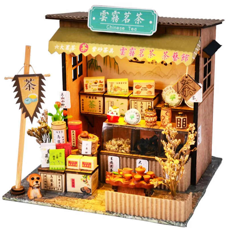 Cutebee DIY House Miniature with Furniture LED Model Building Blocks Toys for Children Casa De Boneca Chinese Folk Architecture