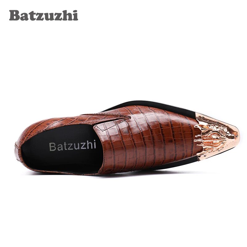 Batzuzhi Men Dress Shoes Leather Gold Iron Toe Men's Shoes Formal Men Oxford Flats Business Leather Shoes Zapatos Hombre