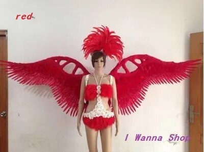 catwalk shows carnival cabaret stage performance clothes wing headwear skirt Angel Feather Wings Costumes Set for women
