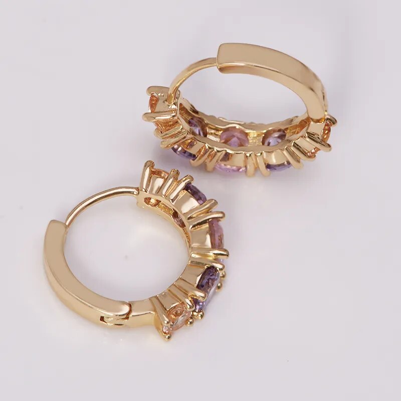 MxGxFam Pink Multicolor Round Zircon Hoop Earrings For Women Gold color 18 Fashion Jewelry AAA+