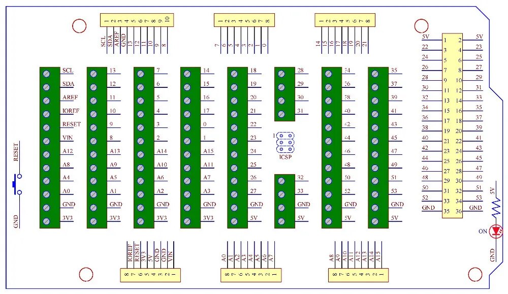 Electronics-Salon Screw Terminal Block Breakout Module, for MEGA-2560 R3.