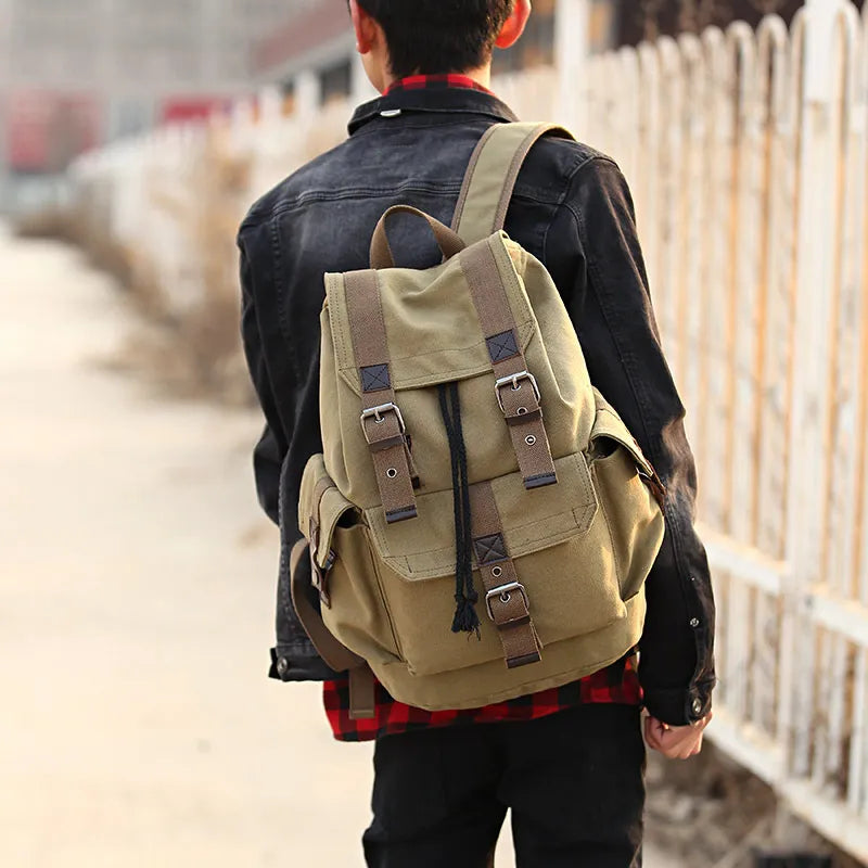 Scione Canvas Men's Backpack School Rucksack Men Drawstring Backpacks Women Travel Shoulder Bagpack Teenagers Laptop Back Pack