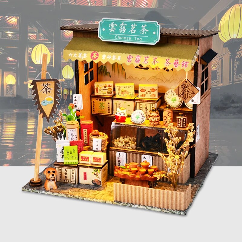 Cutebee DIY House Miniature with Furniture LED Model Building Blocks Toys for Children Casa De Boneca Chinese Folk Architecture