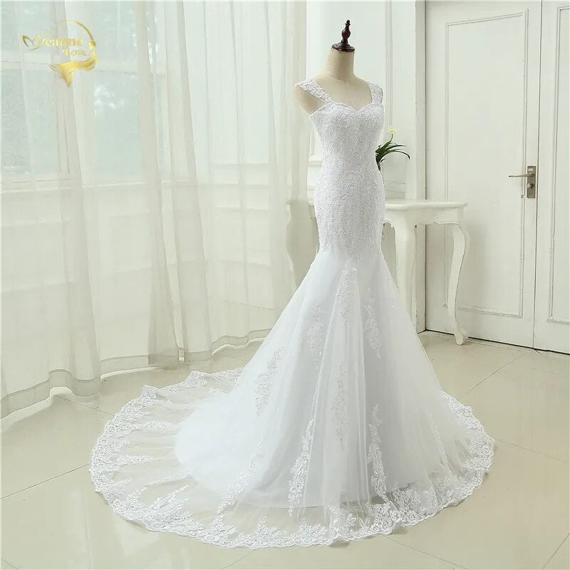 Sexy Vestidos De Novia Mermaid Robe De Mariage Tulle With Lace Detachable Straps Long Wedding Dresses 2023 Lace Up Bridal Gown