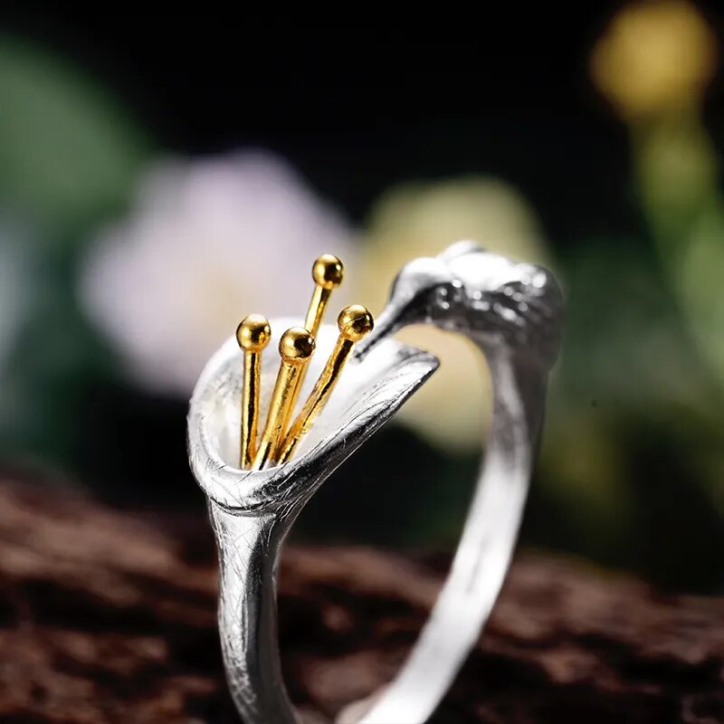 Lotus Fun Real 925 Sterling Silver Bird Ring Natural Creative Design Fine Jewelry Adjustable Hummingbird Rings for Women Bijoux