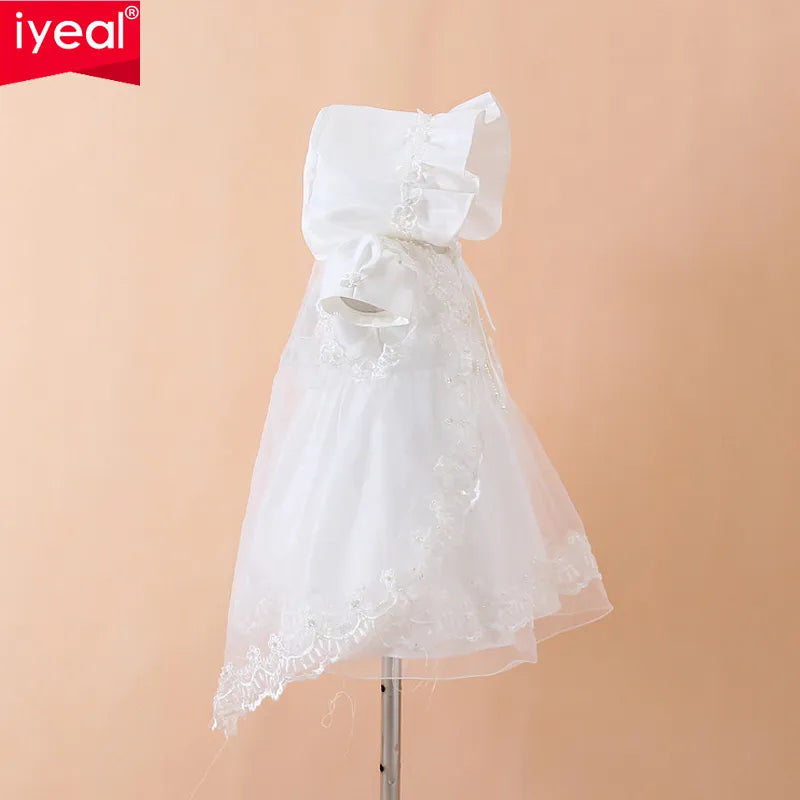 IYEAL Baby Girls Christening Gown Dresses+Hat+Shawl Vestidos Infantis Princess Wedding Party Lace Dress for Newborn Baptism 3PCS - KAISERINC
