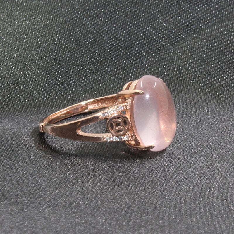CoLife Jewelry Fashion Rose Quartz Ring for Party 100% Natural Rose Quartz Silver Ring Rose Gold Color Silver Jewelry