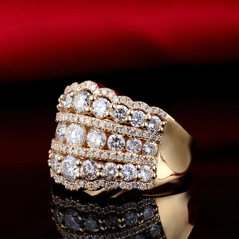 LOVERJEWELRY Wedding Band Ring 18k Yellow Gold Luxury Real Diamonds Ring For Women Engagement Party Rings Valentine's Day Gift