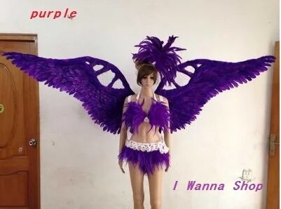 catwalk shows carnival cabaret stage performance clothes wing headwear skirt Angel Feather Wings Costumes Set for women