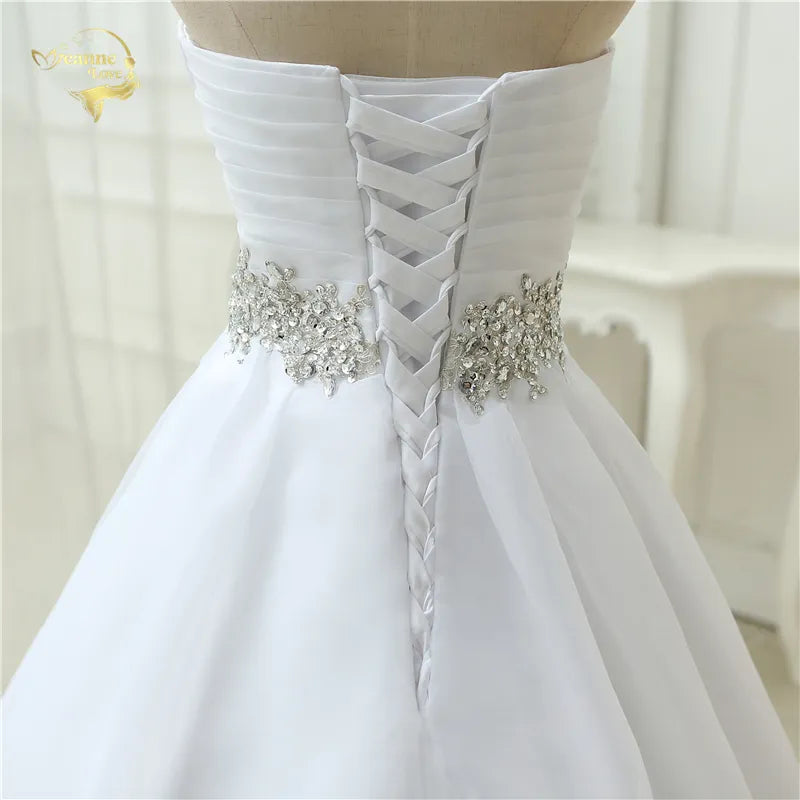 Hot Sale White Vestido De Noiva 2023 New Design Ball Gowns Beaded Belt Robe De Mariage Strapless Lace Up Wedding Dresses OW 7799 - KAISERINC