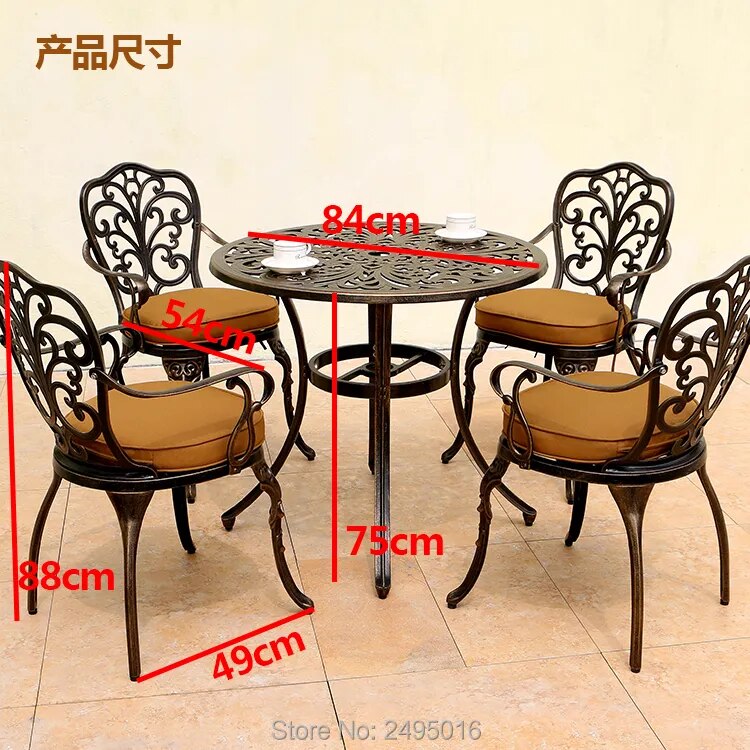 set of 7-piece butterfly design cast aluminum ova table and 6 chairs metal K/D set armrest good quality Outdoor furniture stock