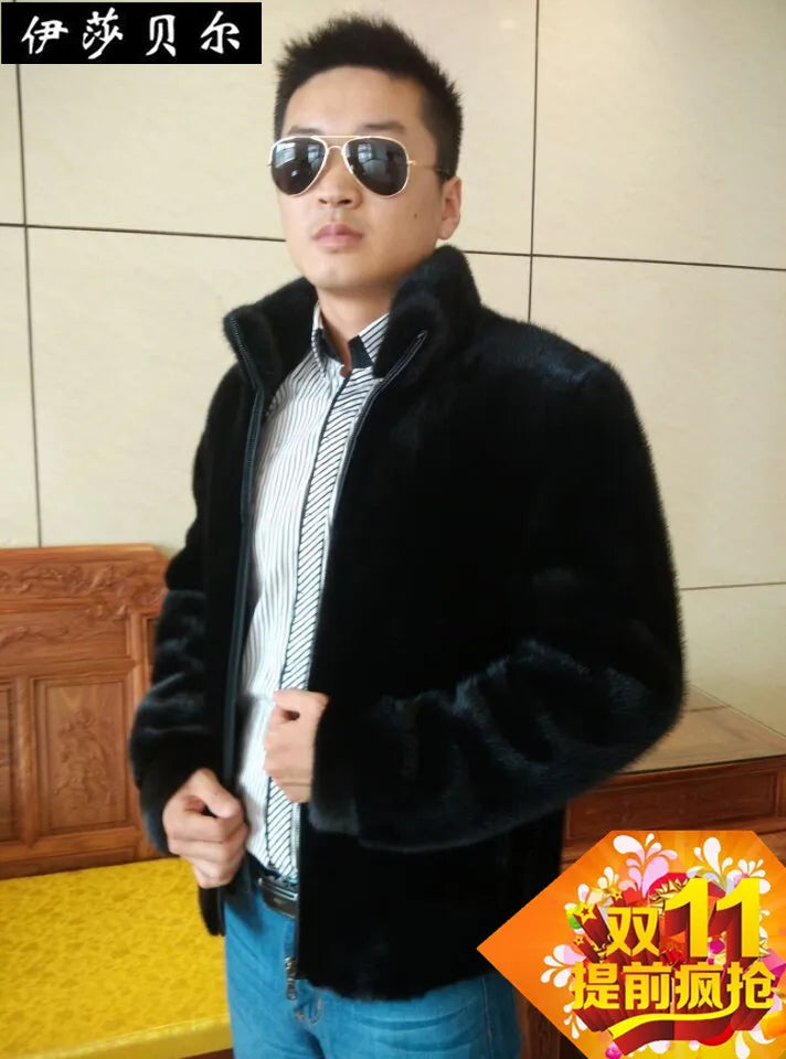 Marten 2019 winter overcoat male zipper with a hood men's clothing mink fur coat Men
