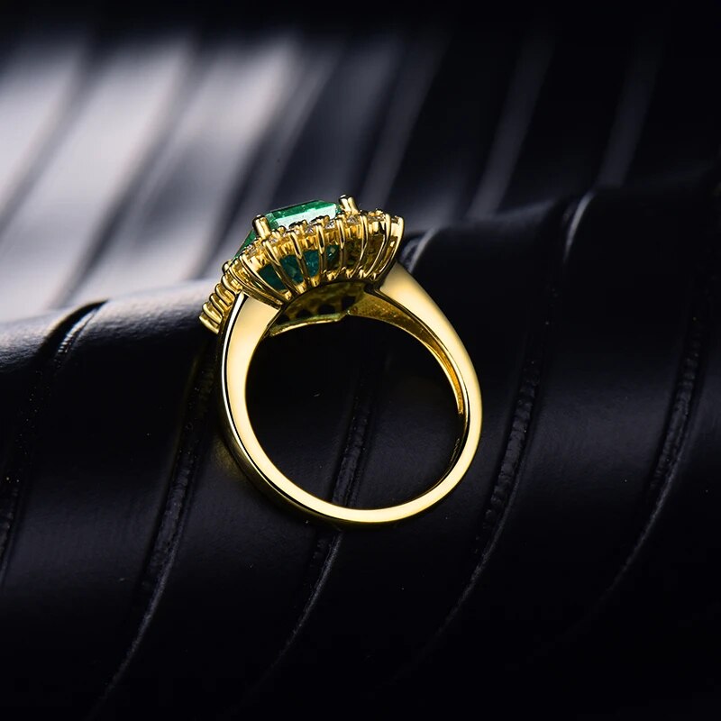 LANMI Ring For Women Natural 7x9mm Emerald Real 18Kt Yellow Gold Genuine Diamonds Anniversary Engagement Femme Rings Jewelry