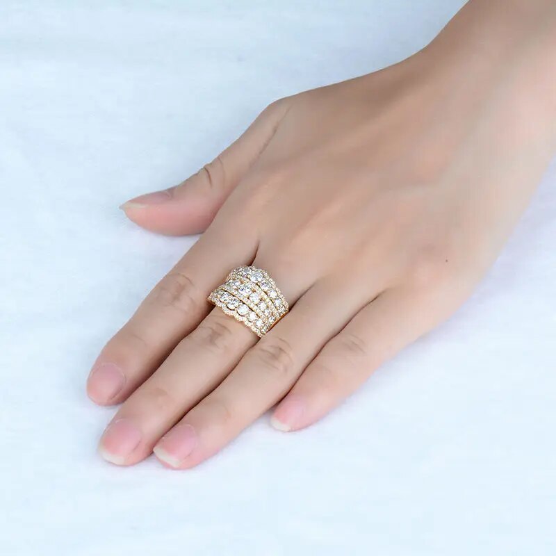 LOVERJEWELRY Wedding Band Ring 18k Yellow Gold Luxury Real Diamonds Ring For Women Engagement Party Rings Valentine's Day Gift