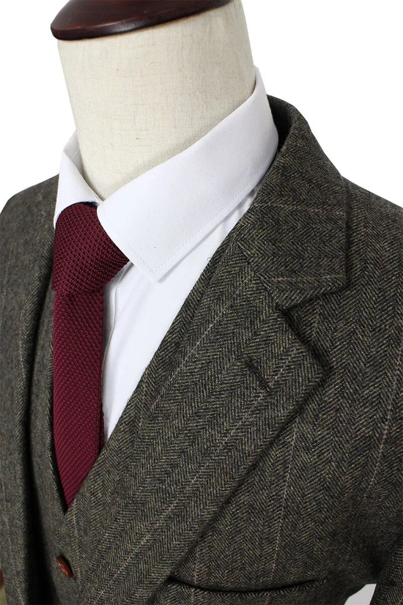 Free Shipping Custom Made Dark green Herringbone Men Suits Slim Fit wedding suit men's Tailor made Suit(Jacket+Pants+Vest)