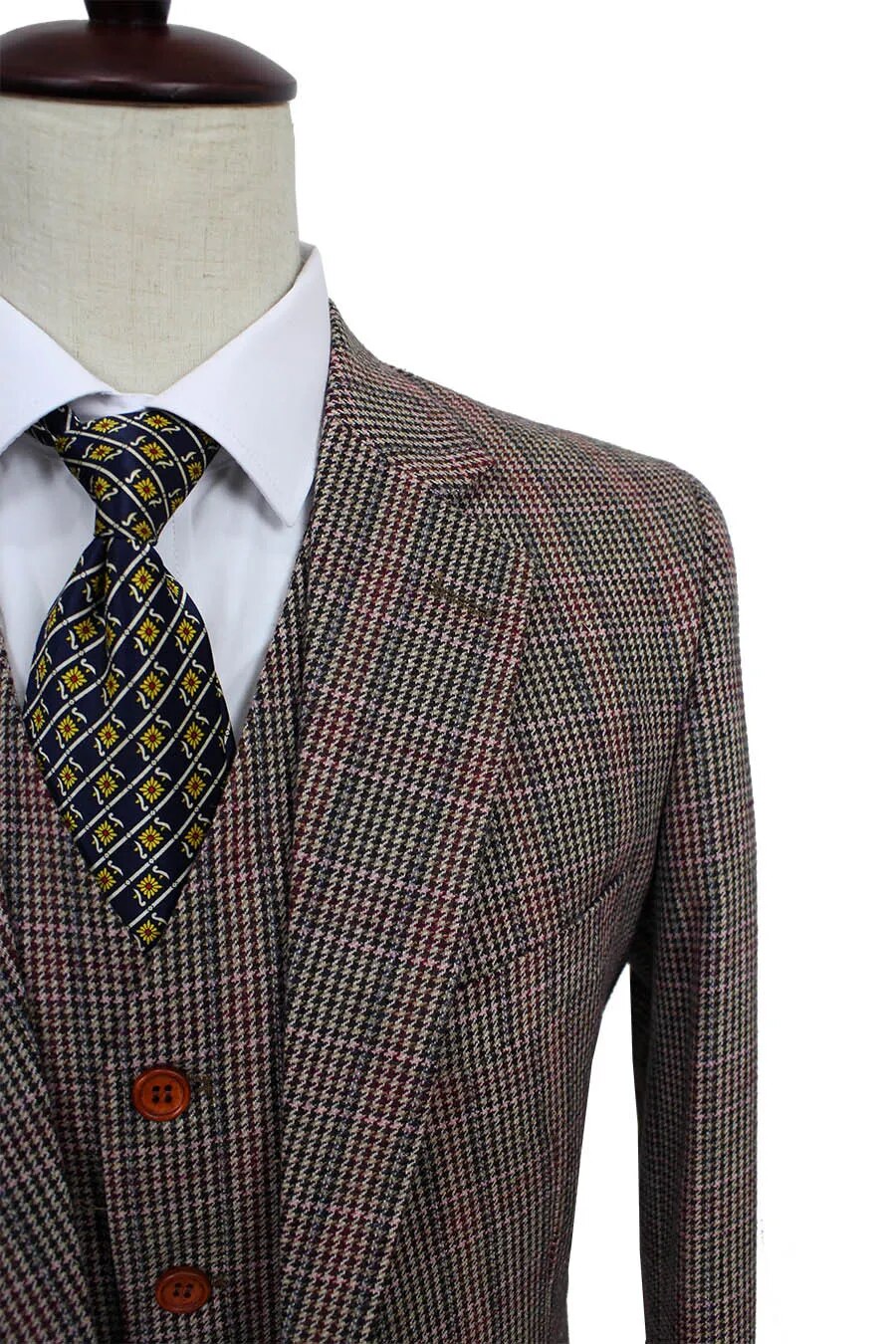 Wool Brown Classic Tweed custom made slim fit mens 3 piece suits gentleman style tailor wedding party dresses suits for men - KAISERINC