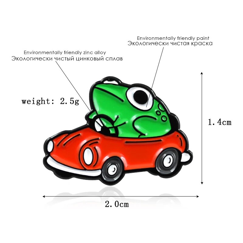 Frog Driving Red Car Enamel Pin Cartoon Cute Animal Brooch Cowboy Bag Lapel Badge Gender Pin Childs Jewelry Gift for Friends