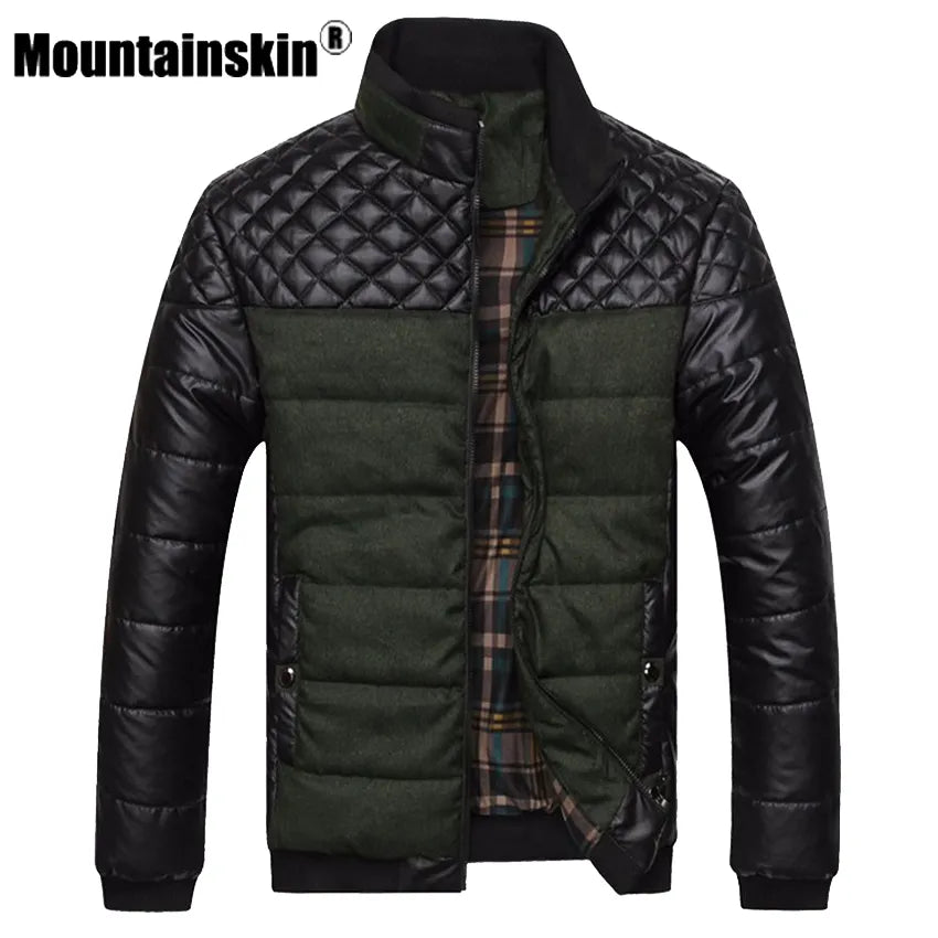Mountainskin Brand Men's Jackets and Coats 4XL PU Patchwork Designer Jackets Men Outerwear Winter Fashion Male Clothing SA004 - KAISERINC