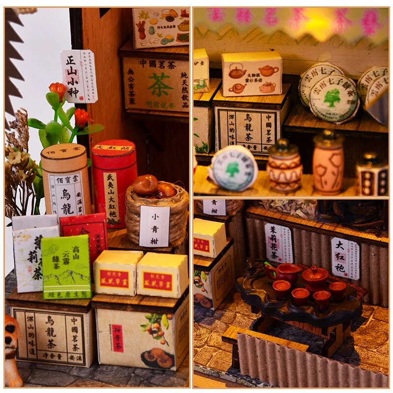 Cutebee DIY House Miniature with Furniture LED Model Building Blocks Toys for Children Casa De Boneca Chinese Folk Architecture