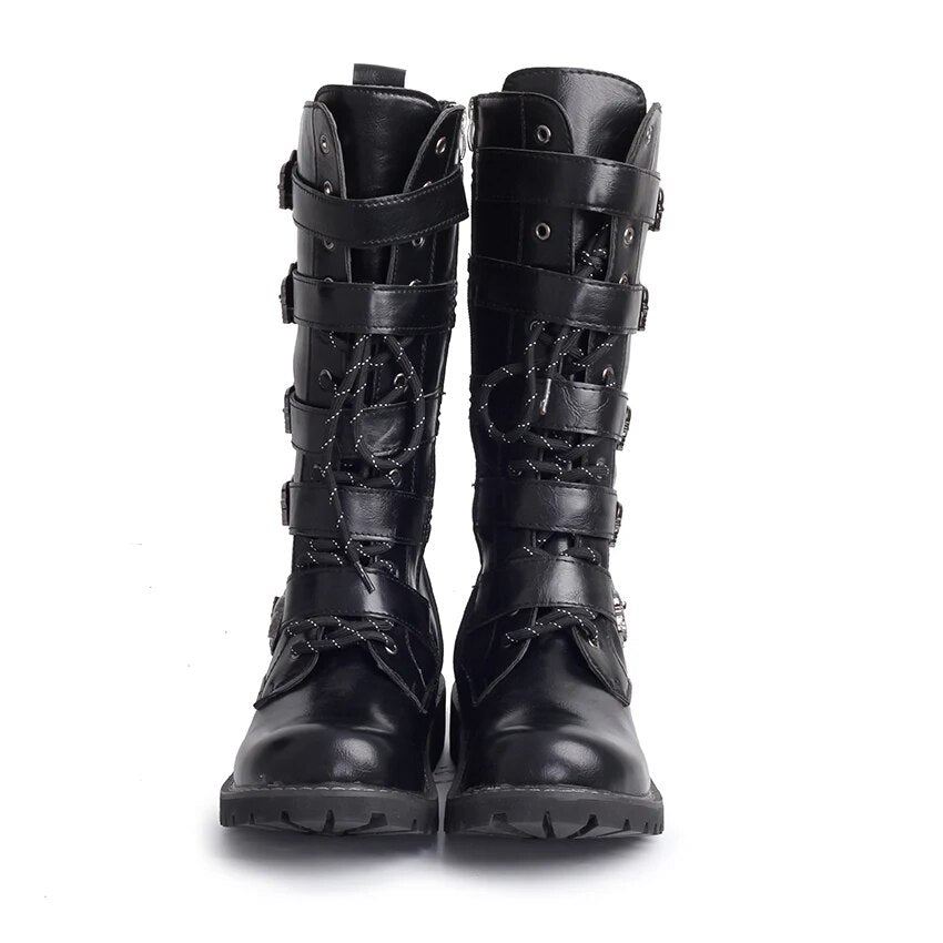 ZERO MORE Army Boots Men High Military Combat Boots Metal Buckle Punk Mid Calf Male Motorcycle Boots Lace Up Men's Shoes Rock