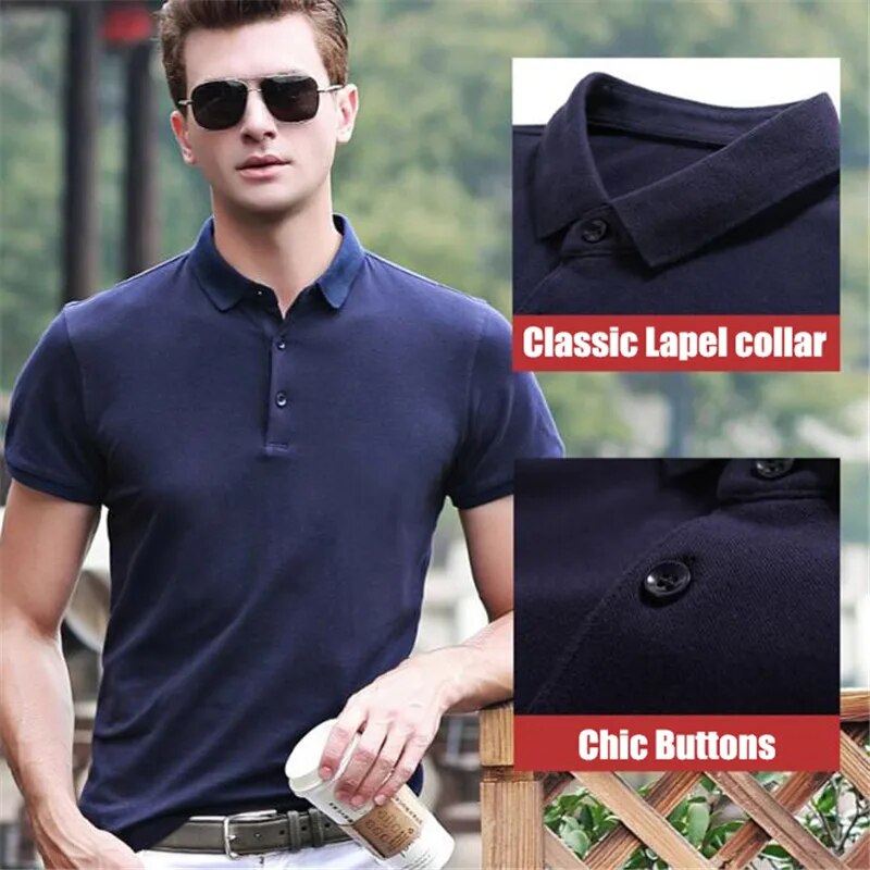 50pcs Men Lapel Collar Tops&Tees High-end Cotton Short Sleeve Shirt Summer Big Yards Smart Casual Classic Gentleman Polos Shirts