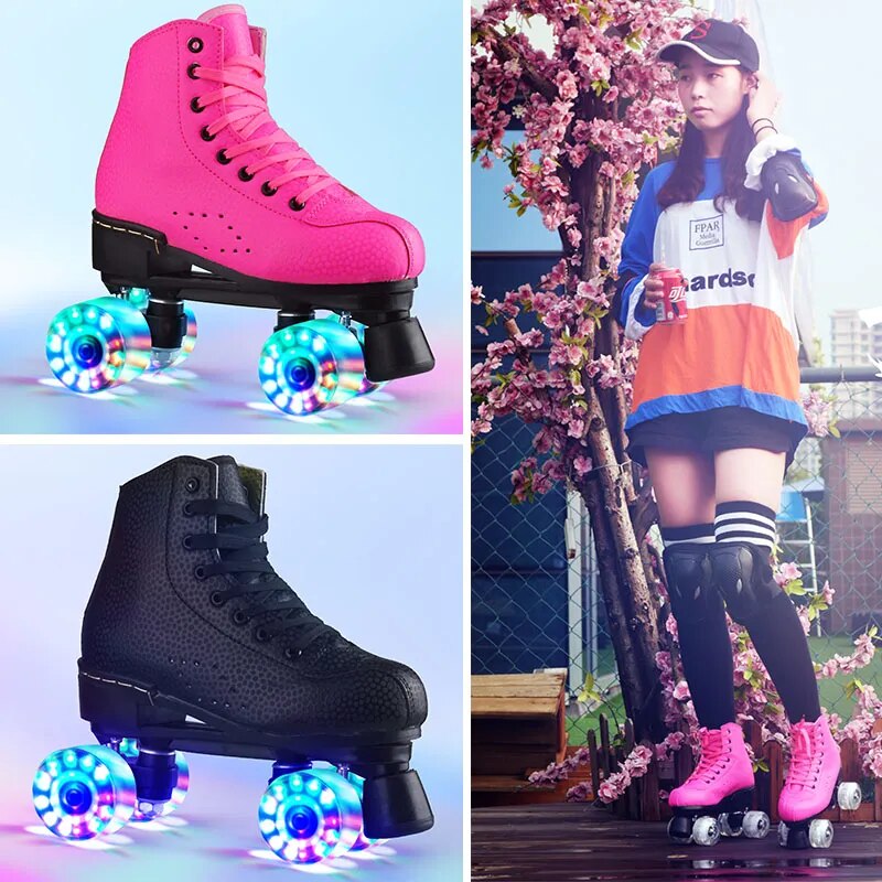 Flashing Double Wheels Roller Skate Shoes Flash Roller Skating Shoes Colorful Glowing Roller Skates Sneakers For Male Female