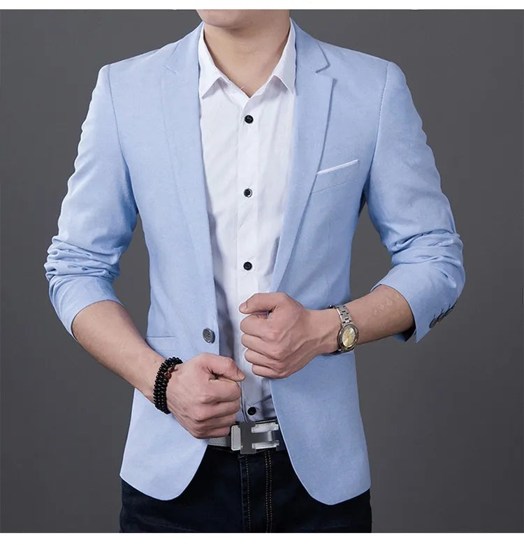 2023 Fashion Men Casual 1 Cotton Jackets Male Slim Fit formal Sky Blue Black Blazer Suit Plus Size 5XL Fashion Men Blazer Sping - KAISERINC