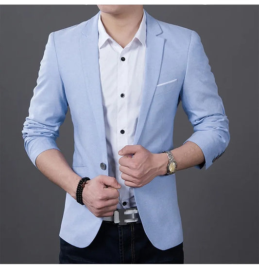 2023 Fashion Men Casual 1 Cotton Jackets Male Slim Fit formal Sky Blue Black Blazer Suit Plus Size 5XL Fashion Men Blazer Sping - KAISERINC