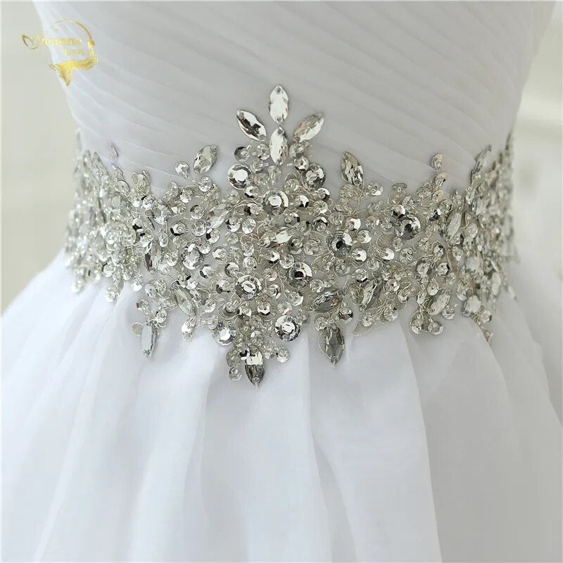 Hot Sale White Vestido De Noiva 2023 New Design Ball Gowns Beaded Belt Robe De Mariage Strapless Lace Up Wedding Dresses OW 7799 - KAISERINC