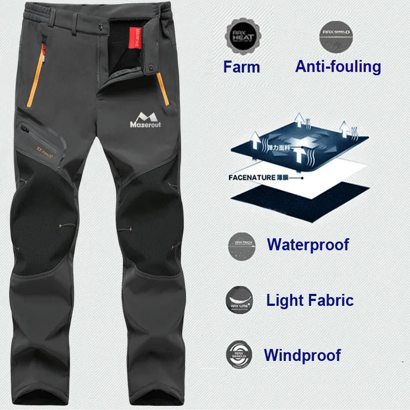 Man Winter Waterproof Fish Ski Warm Softshell Fleece Hiking Outdoor Jackets Trekking Camp Coat Set Pants Climb Oversize Trousers - KAISERINC