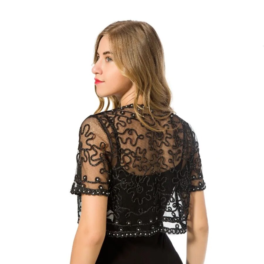 Women Basic Coat 2023 Summer Style Women Perspective Shawl Fashion Hollow Out Lace Boleros Short Sleeve Coats Jackets Female - KAISERINC