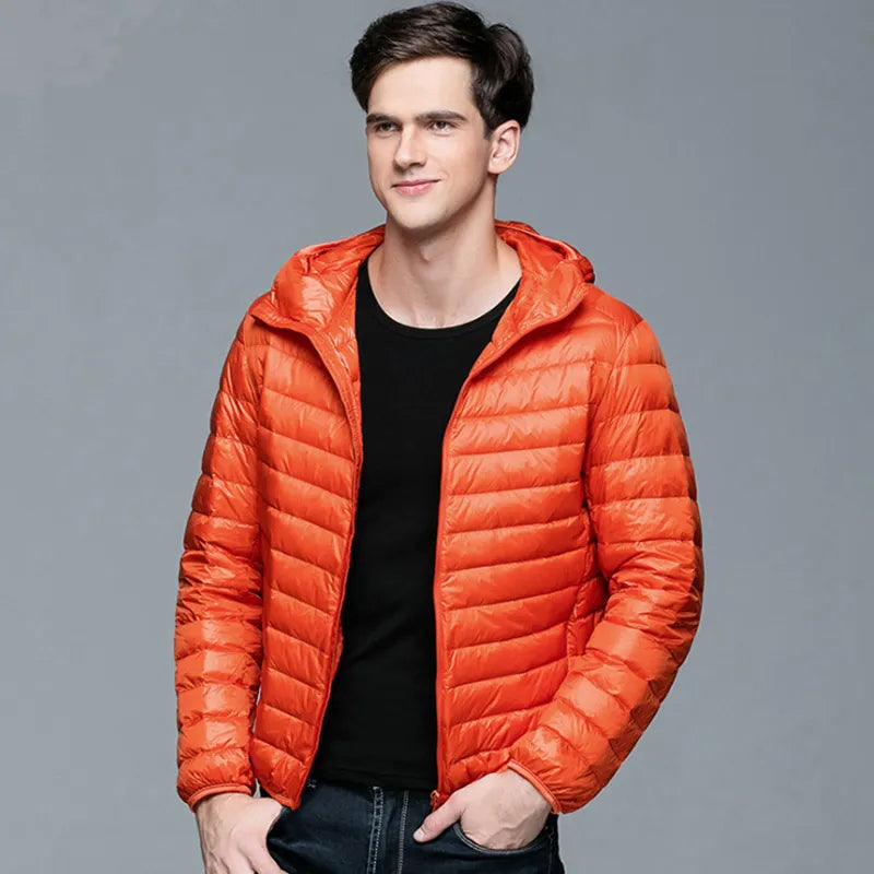 Men Fluffy Winter Coat Fashion Hooded Duck Down Jackets Ultralight Puffer Down Coat Portable Slim Feather Filling Parkas 5XL 6XL - KAISERINC