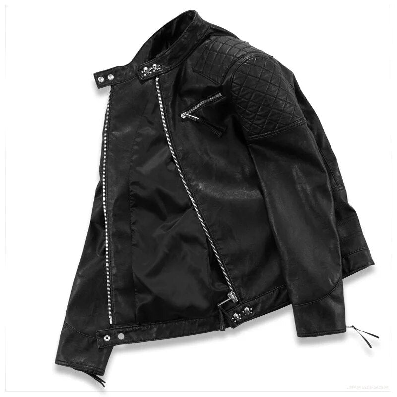 Hot ! High quality new Spring fashion leather jackets men, brand motorcycle leather jackets skull M-5XL