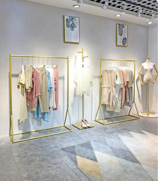 Clothing store display rack gold clothing rack women's clothing store shelf floor hangers do not drop paint shop design