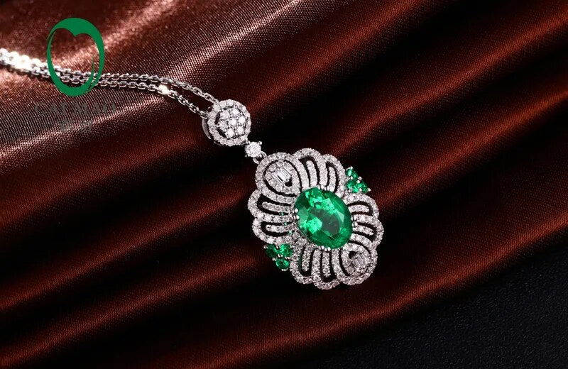 Free shipping 2.12ct Emerald 14kt White Gold Round Cut Diamonds Pendant For Necklace