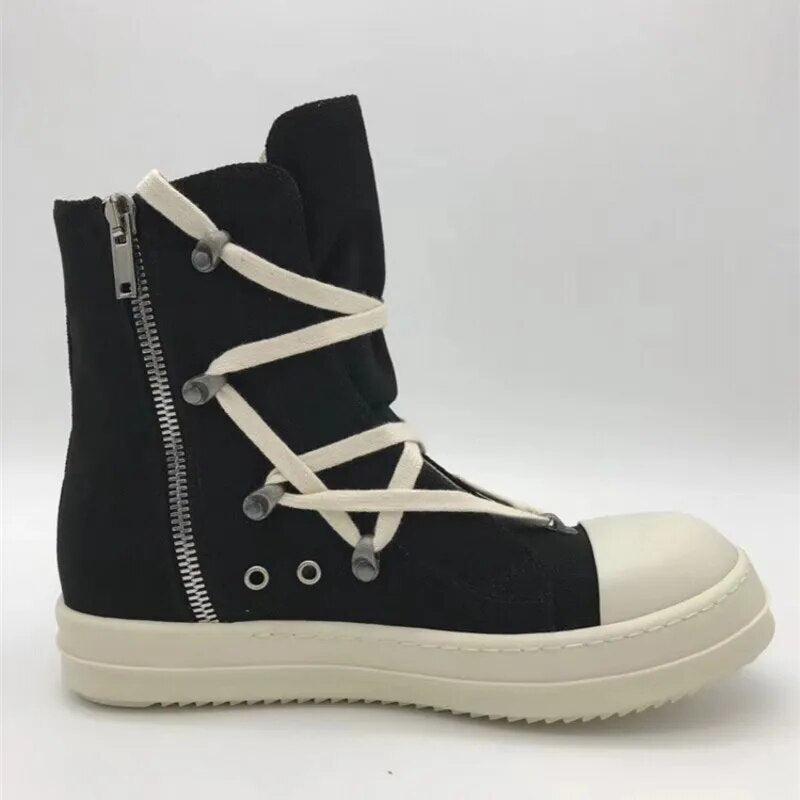 High-Top Canvas Shoes Men Luxury Brand Trainers Casual Ankle Platform Boots Zip Combat Work Army Boots Winter Sneakers
