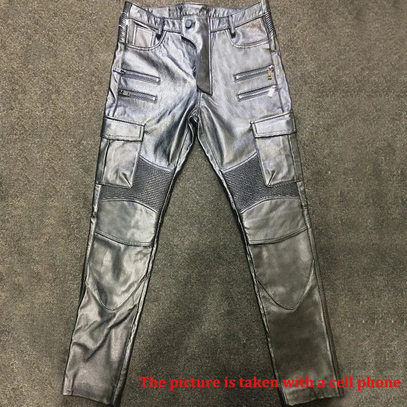 Men's Leather Pant Biker Pants Motorcycle  Slim Leather Skinny  Rock Pants Tight Gothic Leather Pants For Men TJ010
