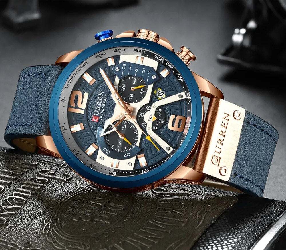 CURREN Watch Mens Watches Top Brand Luxury Men Casual Leather Waterproof Chronograph Men Sport Quartz Clock Relogio Masculino