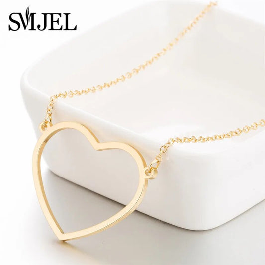 SMJEL Hollow Heart Necklaces Women Luxury Everyday Jewelry Gold Girls Fashion Love Wedding Statement Necklace Choker