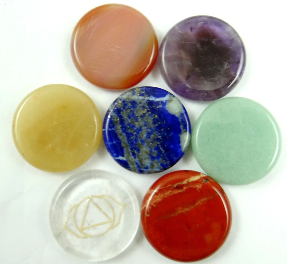 Natural Stone carved Chakra Pendant Round Shape purple Crystal Quartz lapis Choker Reiki 7 Chakra Stone Pendant Necklace no hole
