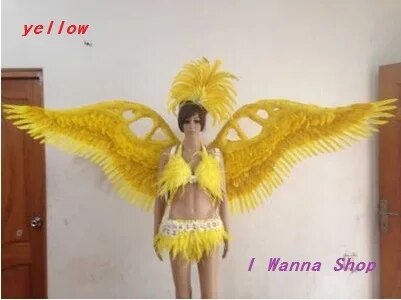 catwalk shows carnival cabaret stage performance clothes wing headwear skirt Angel Feather Wings Costumes Set for women