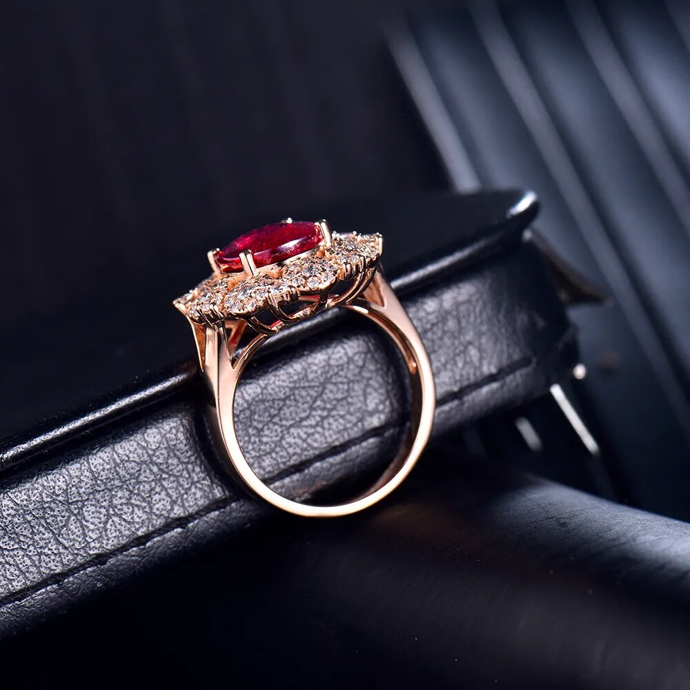Fantastic Natural Tourmaline Gemstone Rings Diamonds 18K Rose Gold Engagement Party Ring Oval 10x12mm For Women Promise Gift