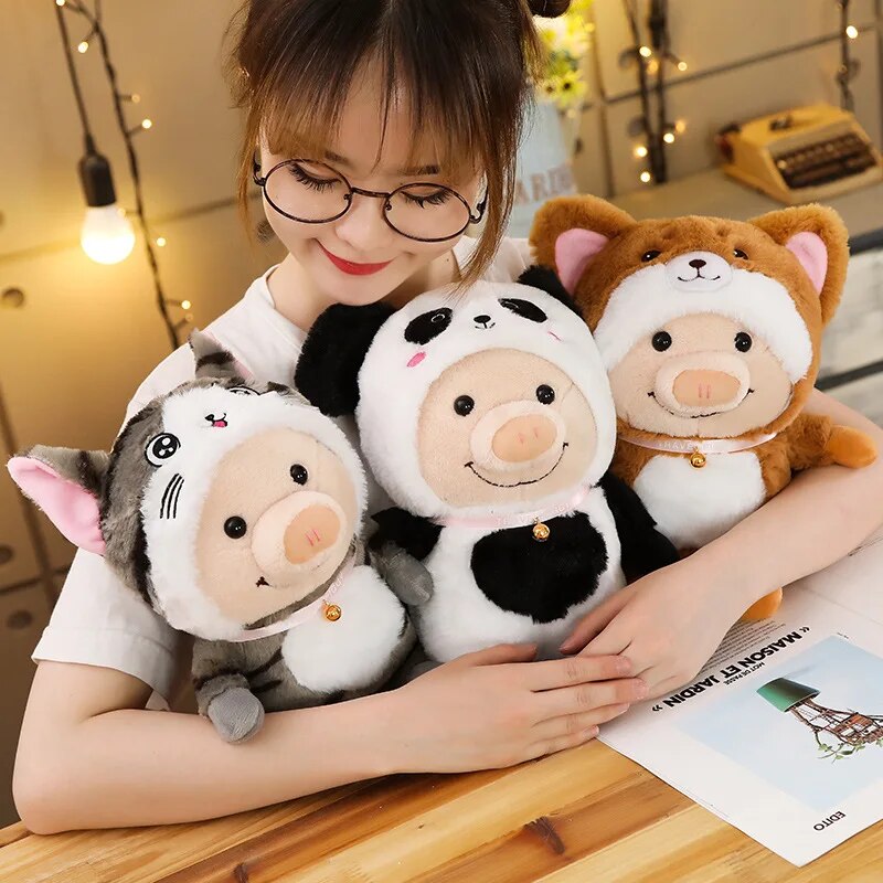 New 1pc 25cm Cute Piggy Turned Dog Rabbit Rat Mouse Bear Doll Plush Toy  Dog Doll Stuffed Animals Toys For Children Gift