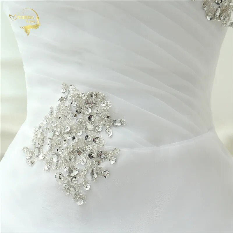 Vestido De Noiva 2023 New Shiny Organza Women Bride Sweetheart Beading Front Short Back Long White Ivory Wedding Dresses OC3399 - KAISERINC